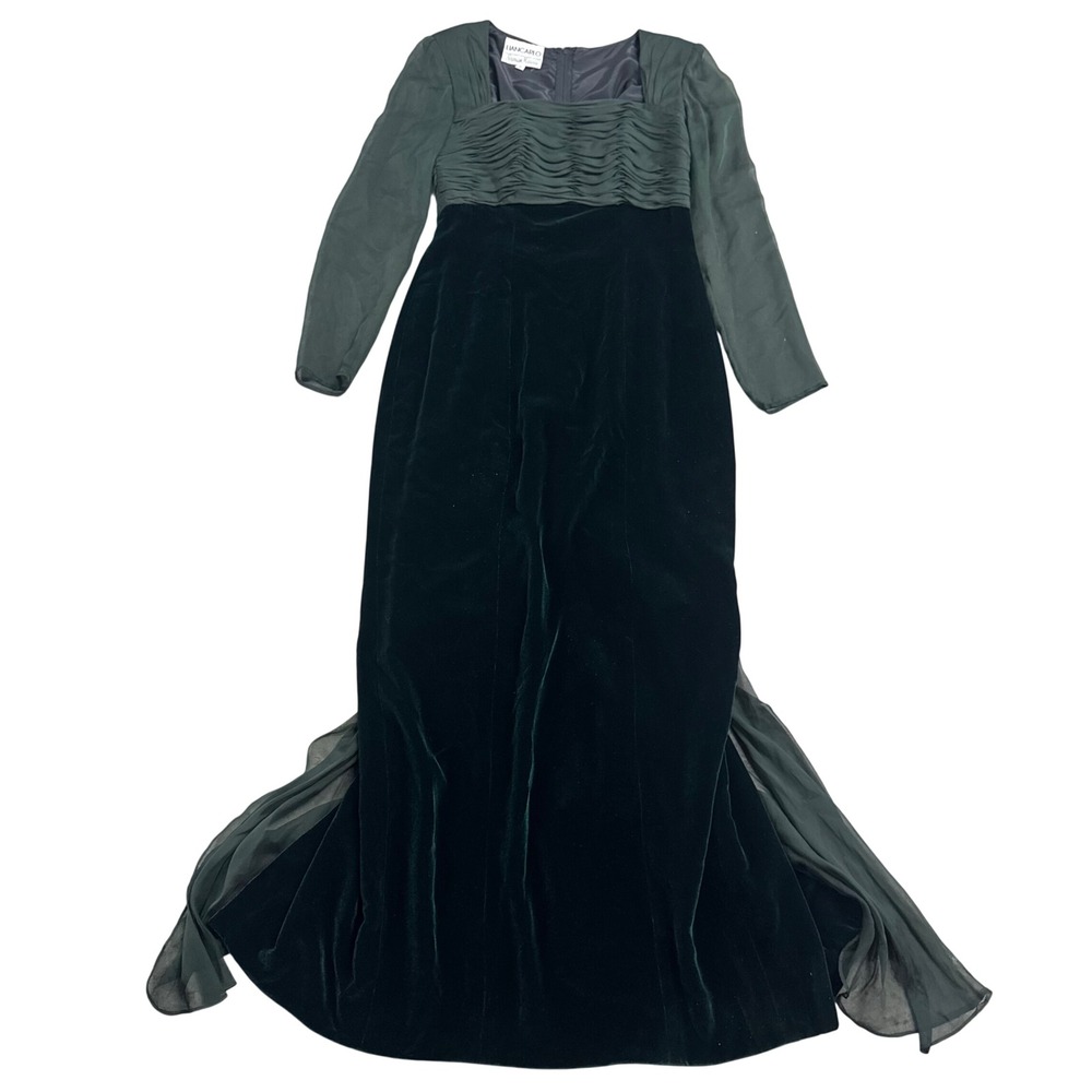 Liancarlo Neiman Marcus VTG Green Velvet Pleated Formal Gown Dress Whimsigoth